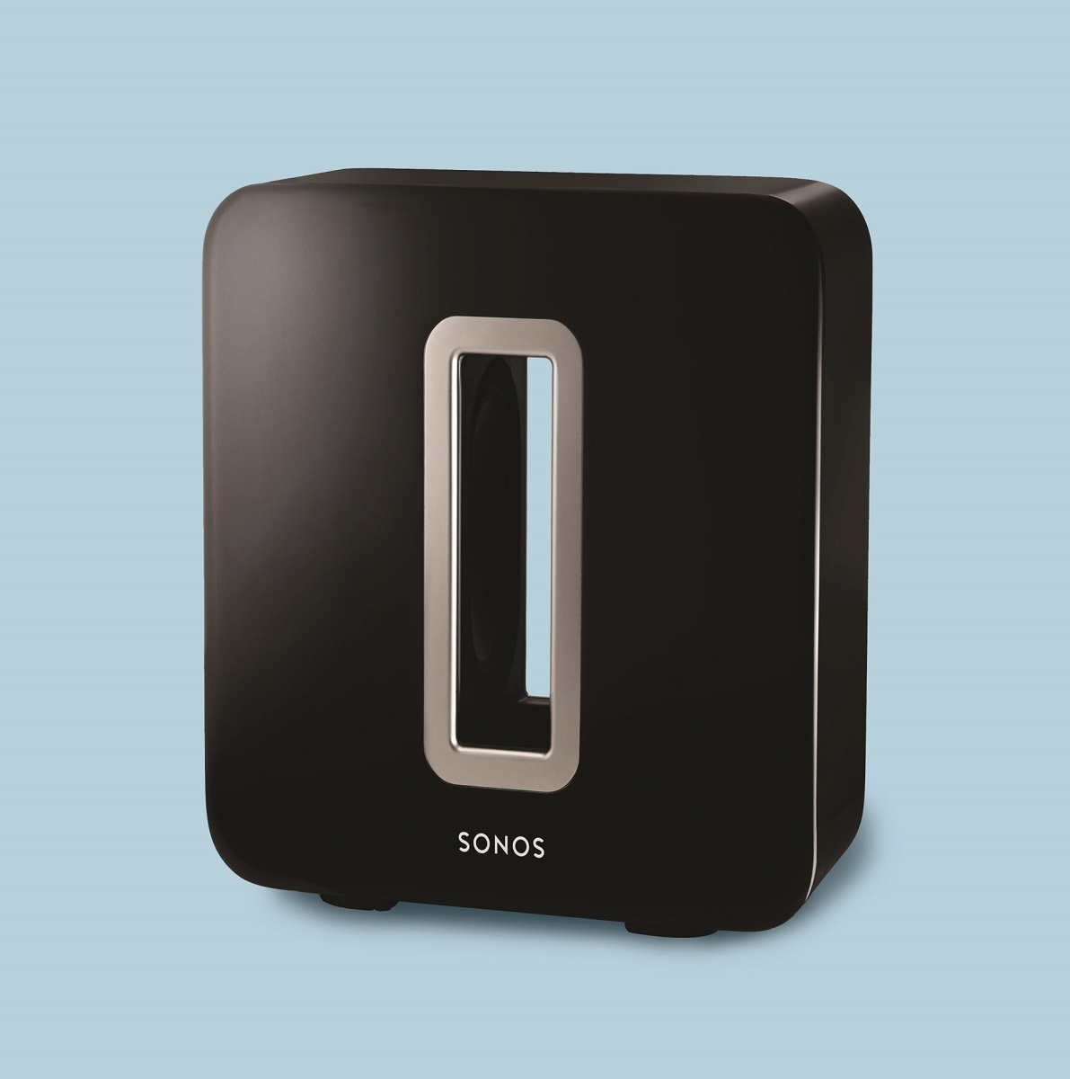 Square black device with gray-rimmed rectangular cutout in middle