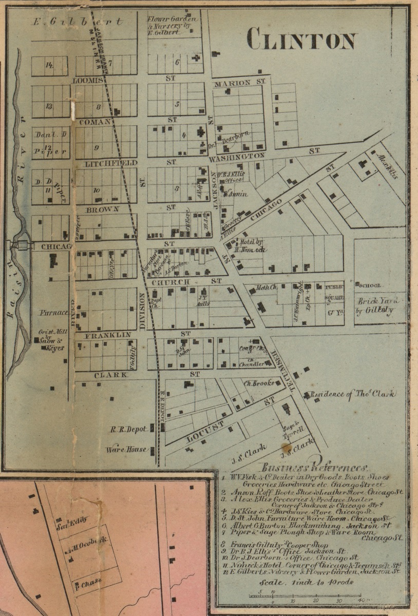 Map with text noting businesses