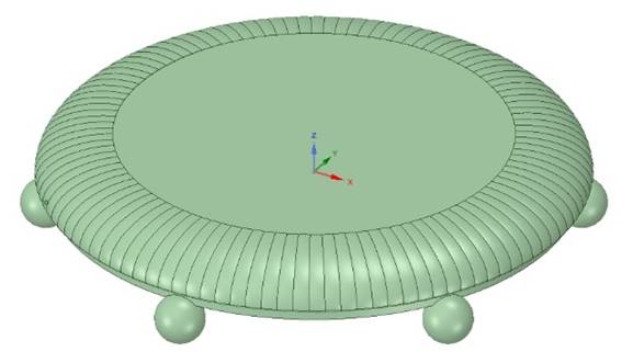 CAD model of the lamp base Green CAD drawing of lamp base, from a side angle