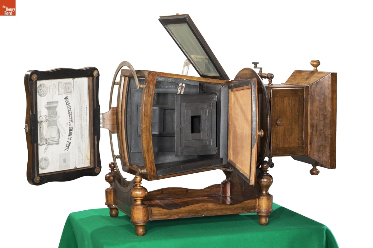Large wooden projector-like apparatus