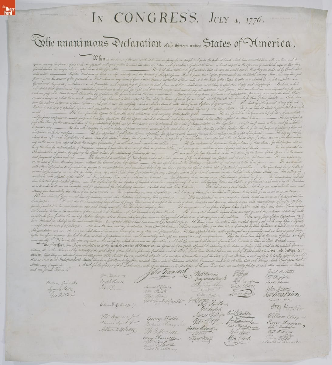 Engraved Copy of the 1776 Declaration of Independence, Commissioned by John Quincy Adams, Printed 1823 Document with text and signatures