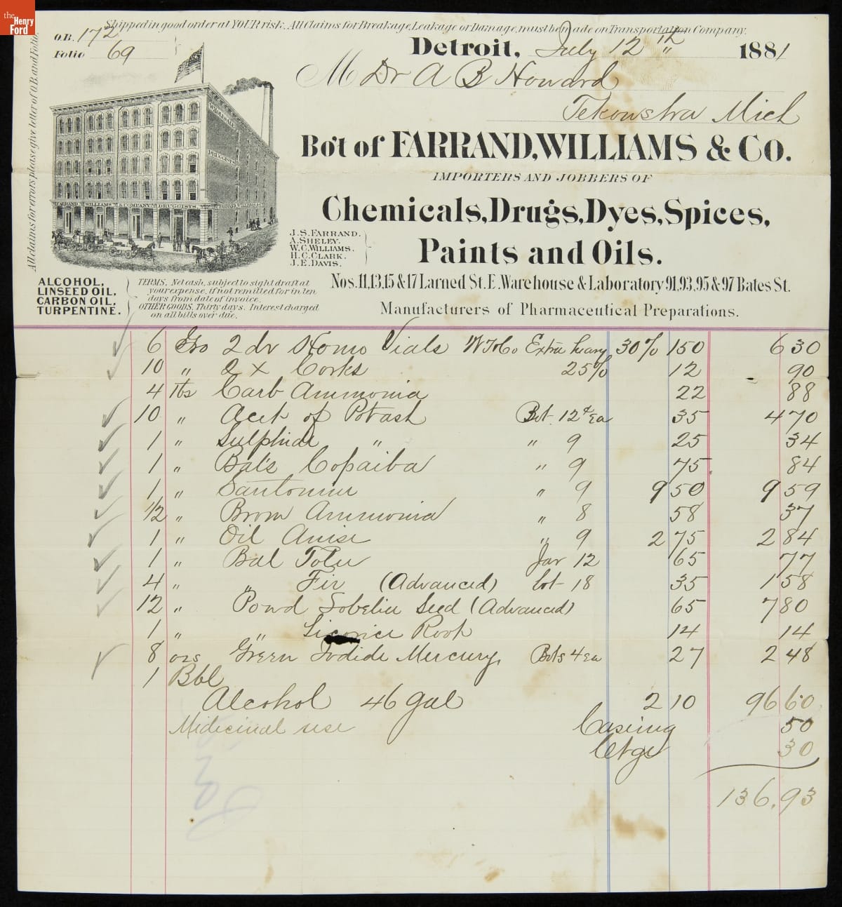 Invoice with printed and handwritten text