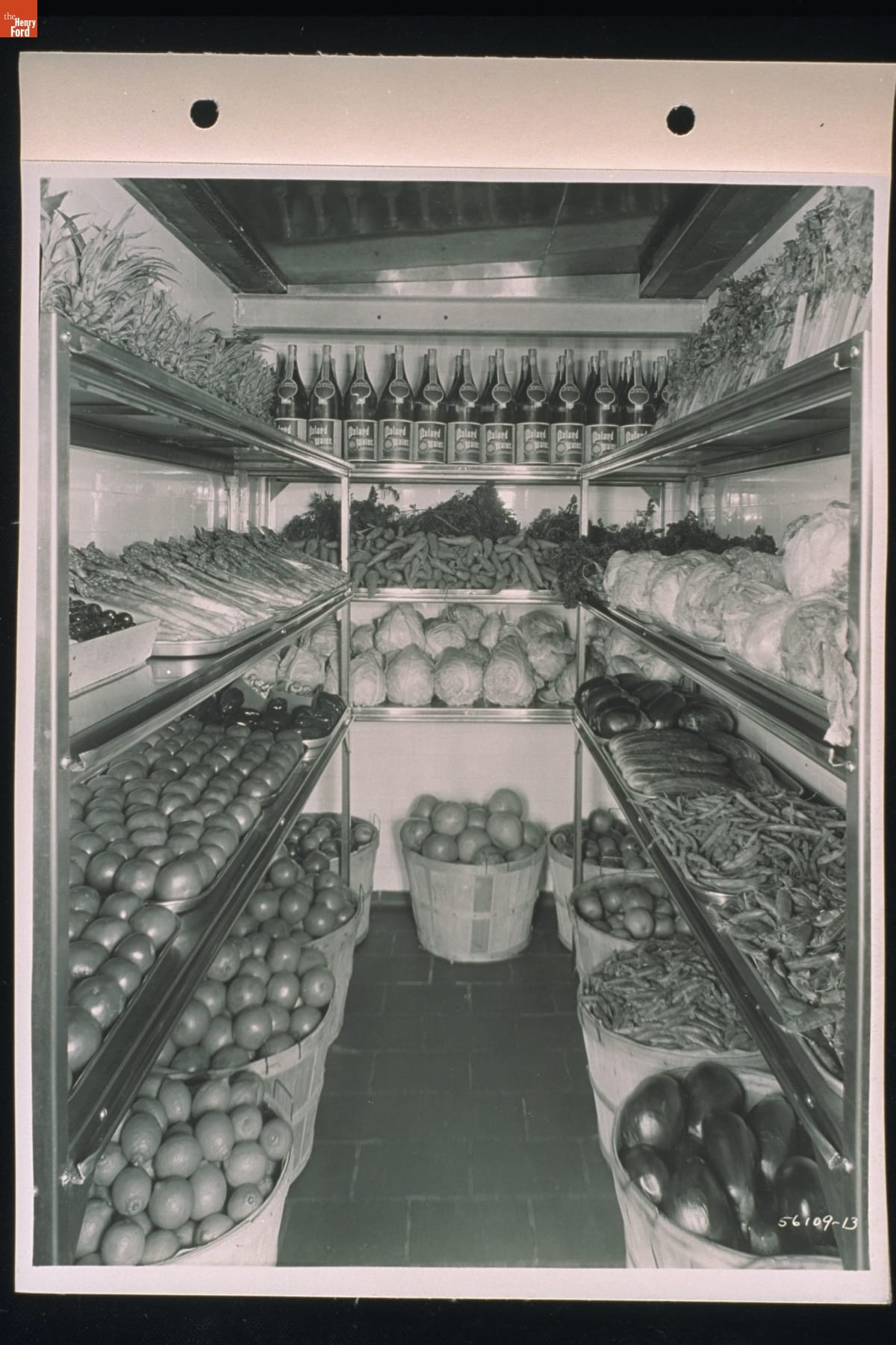 Vegetable cooler, Ford Motor Company cafeteria, May 18, 1931, likely containing produce raised at the Henry Ford Trade School
